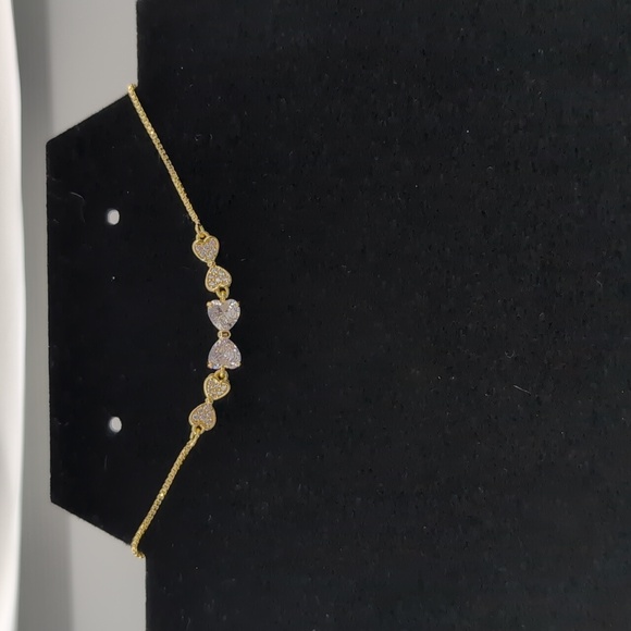 New Elegant Yellow Gold and Silver Cubic  Zirconia Heart Bracelet - Picture 4 of 5